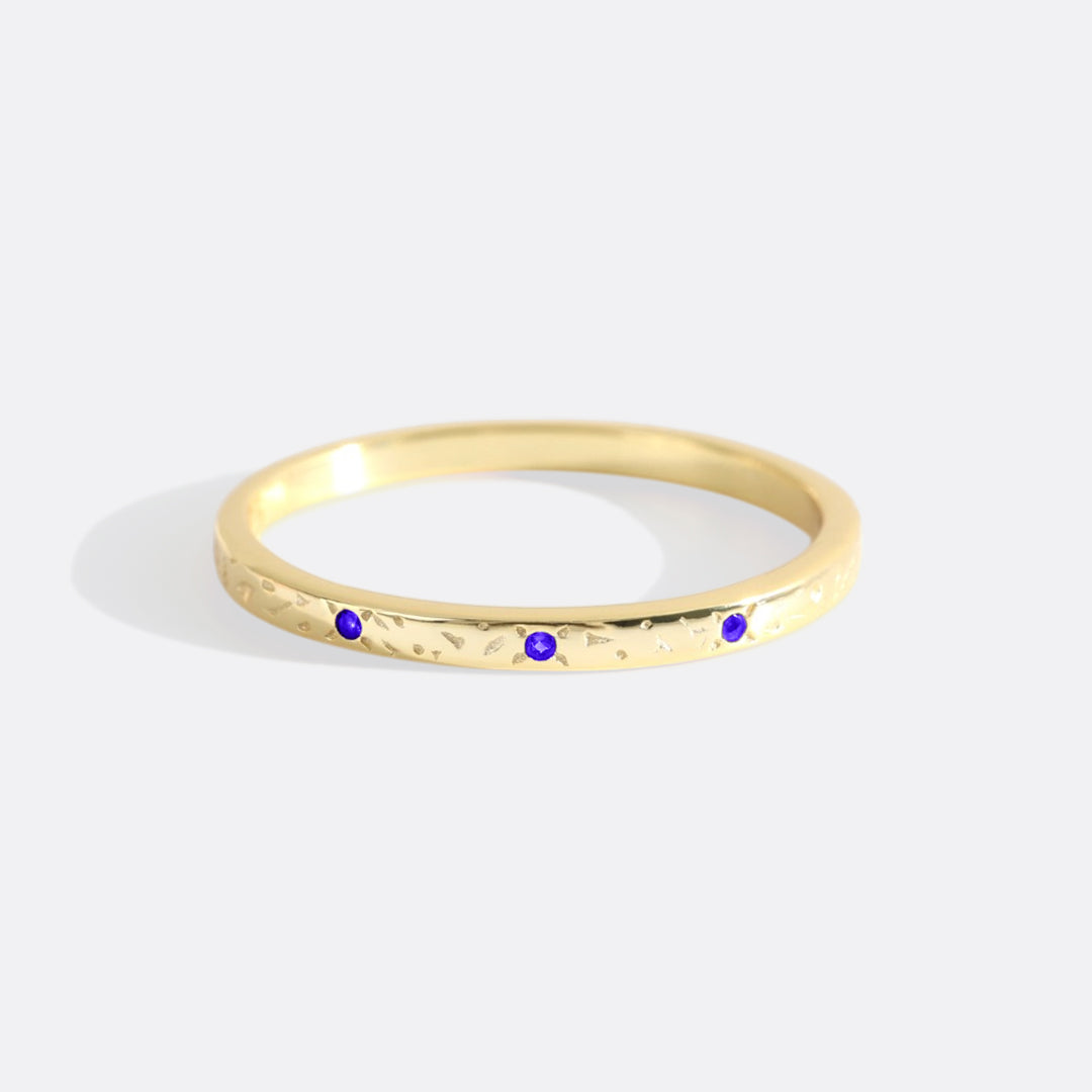 Narrow Textured Gold Birthstone Band