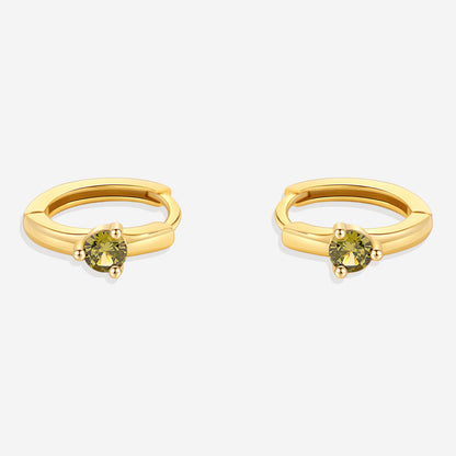Solitaire Birthstone Huggie Hoop Earrings