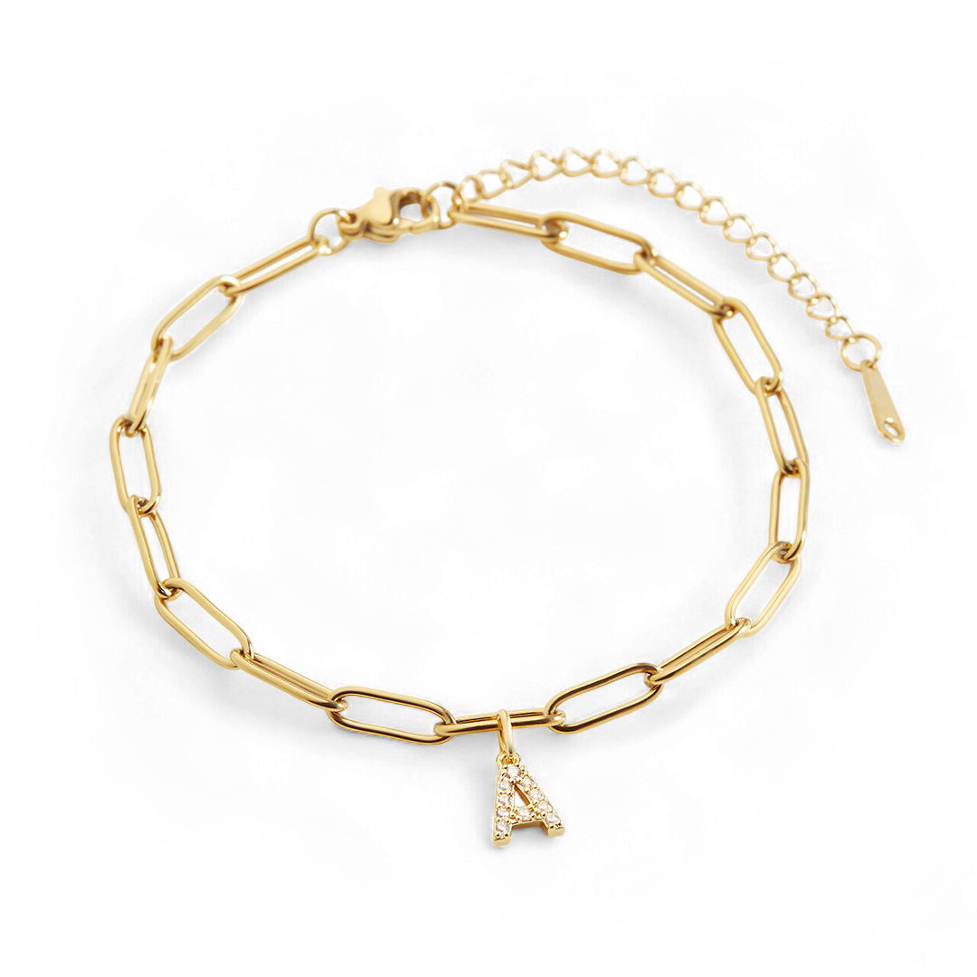 Paperclip Pave Initial Bracelet