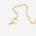Mint Paperclip Bracelet with Pave Initial Charm