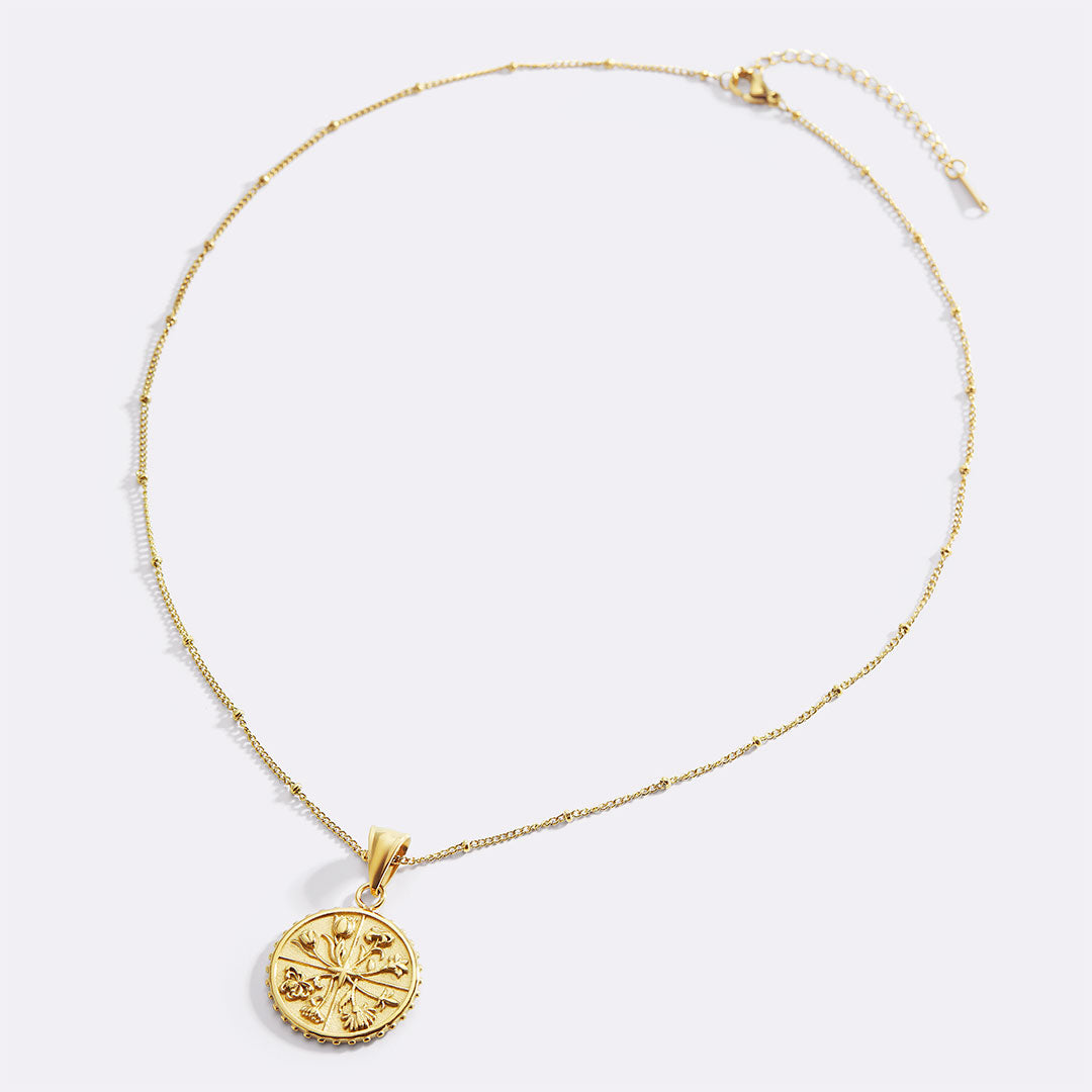 Floral Coin Pendant Necklace