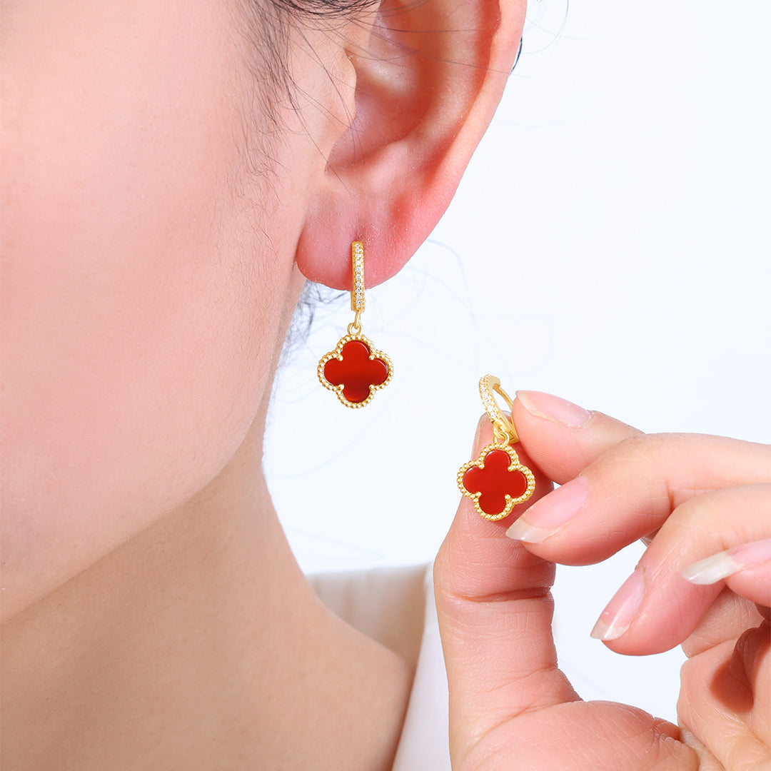 Pave Clover Drop Earrings