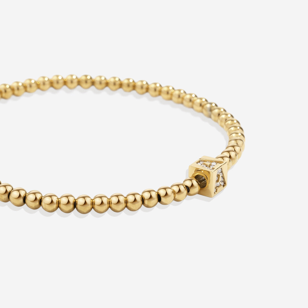 Gold Beaded Block Initial Bracelet