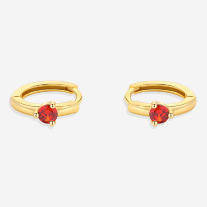 Solitaire Birthstone Huggie Hoop Earrings