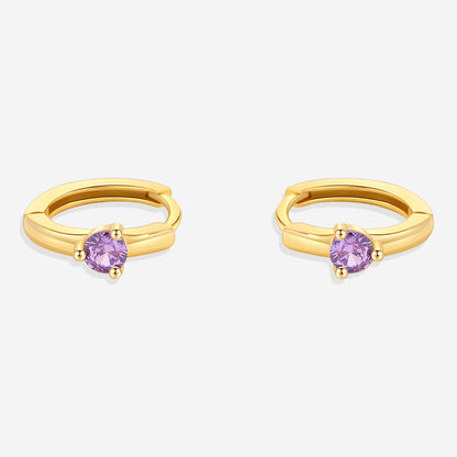 Solitaire Birthstone Huggie Hoop Earrings