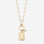 Gold Pave Initial Pendant Necklace with Paperclip Chain