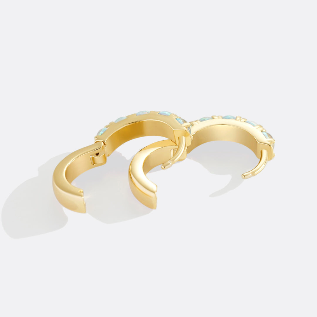 Blue Opal Huggie Earrings