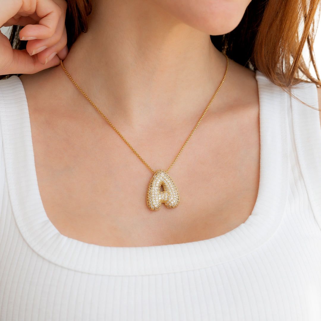 Pave Bubble Initial Necklace