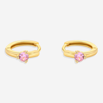 Solitaire Birthstone Huggie Hoop Earrings