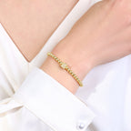 Gold Beaded Block Initial Bracelet