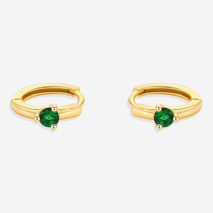 Solitaire Birthstone Huggie Hoop Earrings