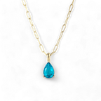 Birthstone Pendant Necklace with Dainty Paperclip Chain