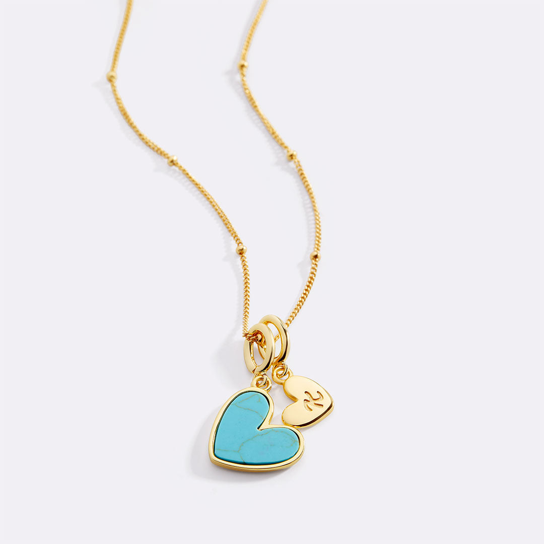 Turquoise Heart Initial Necklace
