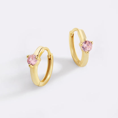 Solitaire Birthstone Huggie Hoop Earrings