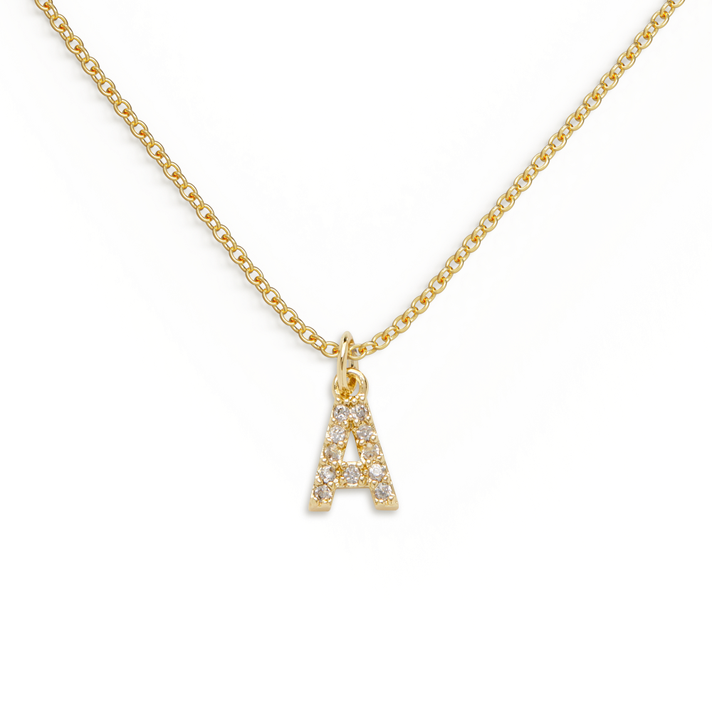 Gold Pavé Uppercase Initial Necklace