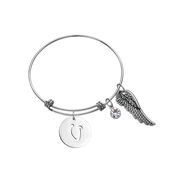 Custom Initial Guardian Angel's Wing Bracelet