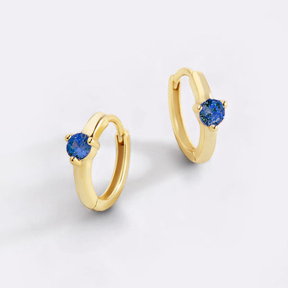 Solitaire Birthstone Huggie Hoop Earrings