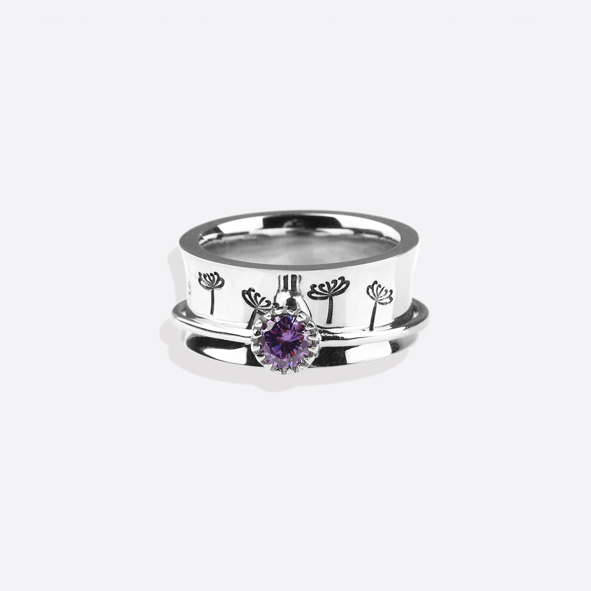 Silver Dandelion Birthstone Spinning Fidget Ring