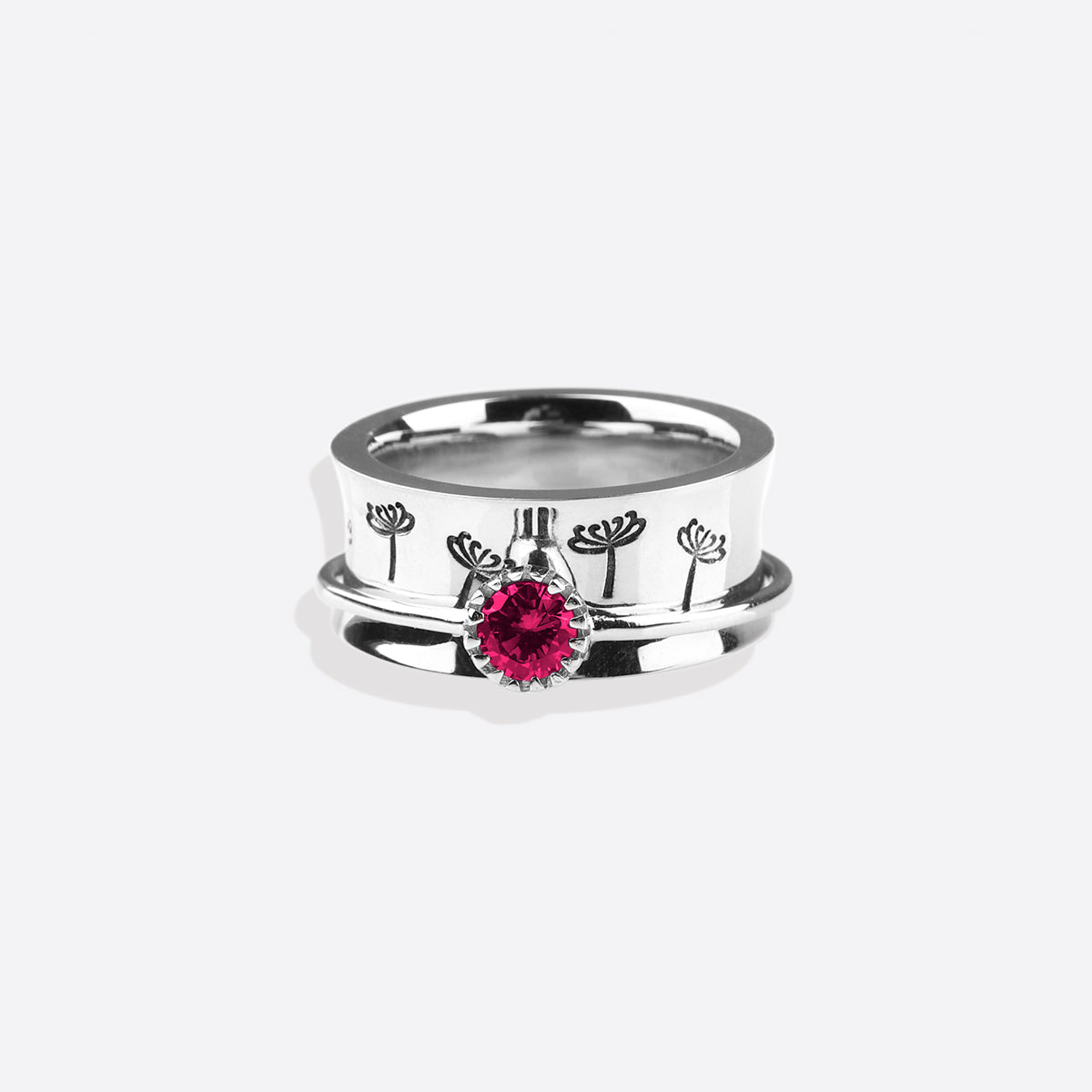 Silver Dandelion Birthstone Spinning Fidget Ring