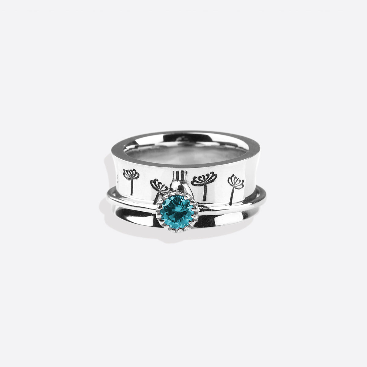 Silver Dandelion Birthstone Spinning Fidget Ring