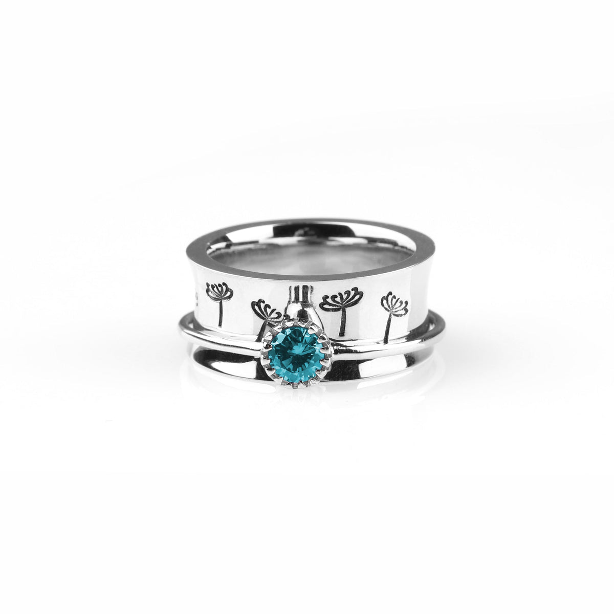 Silver Dandelion Birthstone Spinning Fidget Ring