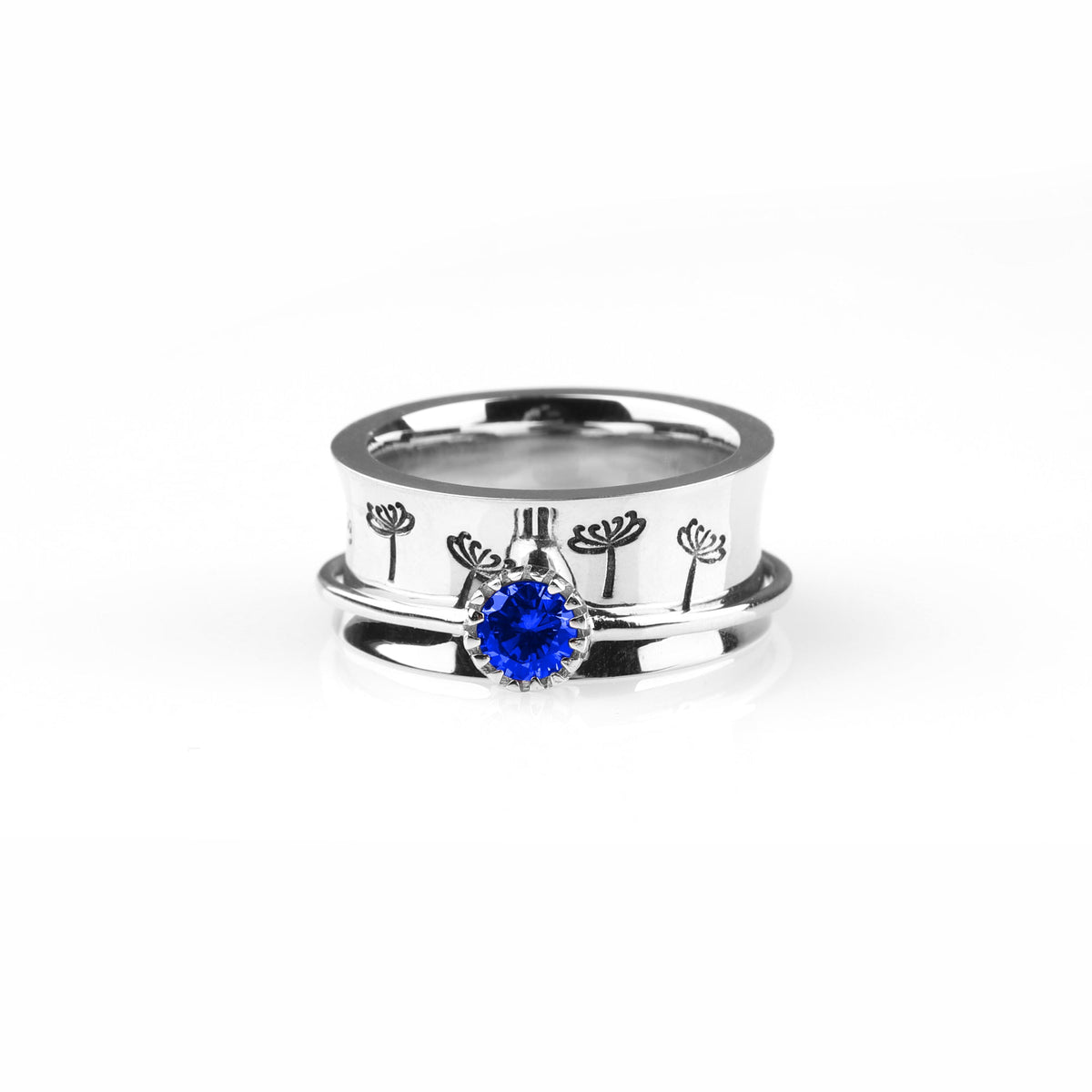 Silver Dandelion Birthstone Spinning Fidget Ring