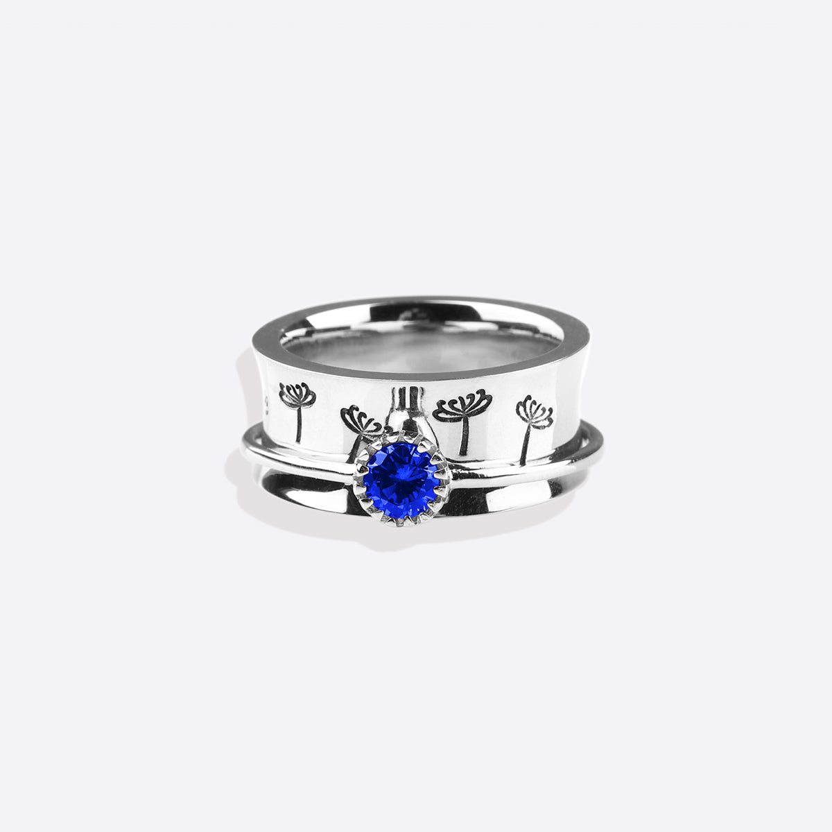 Silver Dandelion Birthstone Spinning Fidget Ring