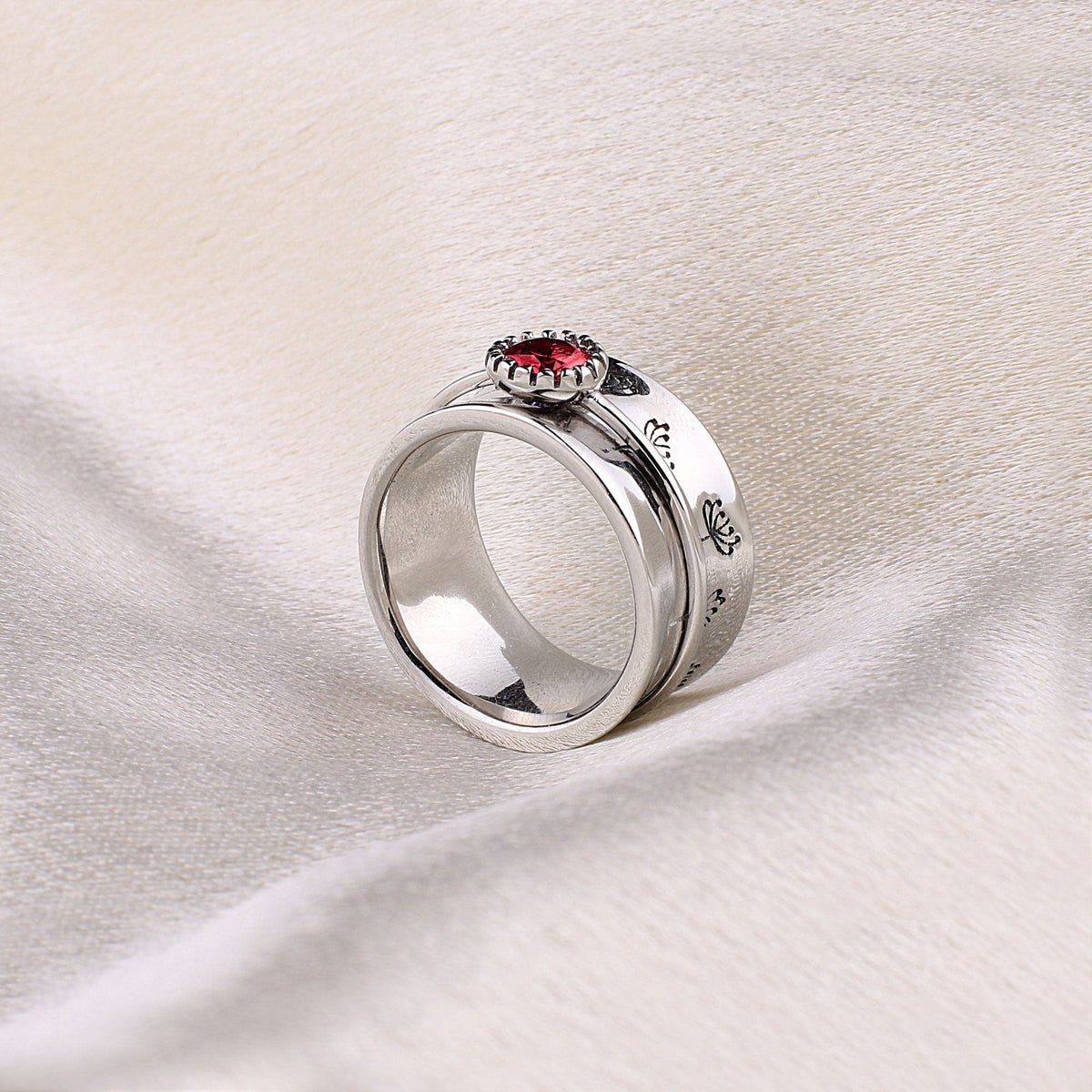 Silver Dandelion Birthstone Spinning Fidget Ring