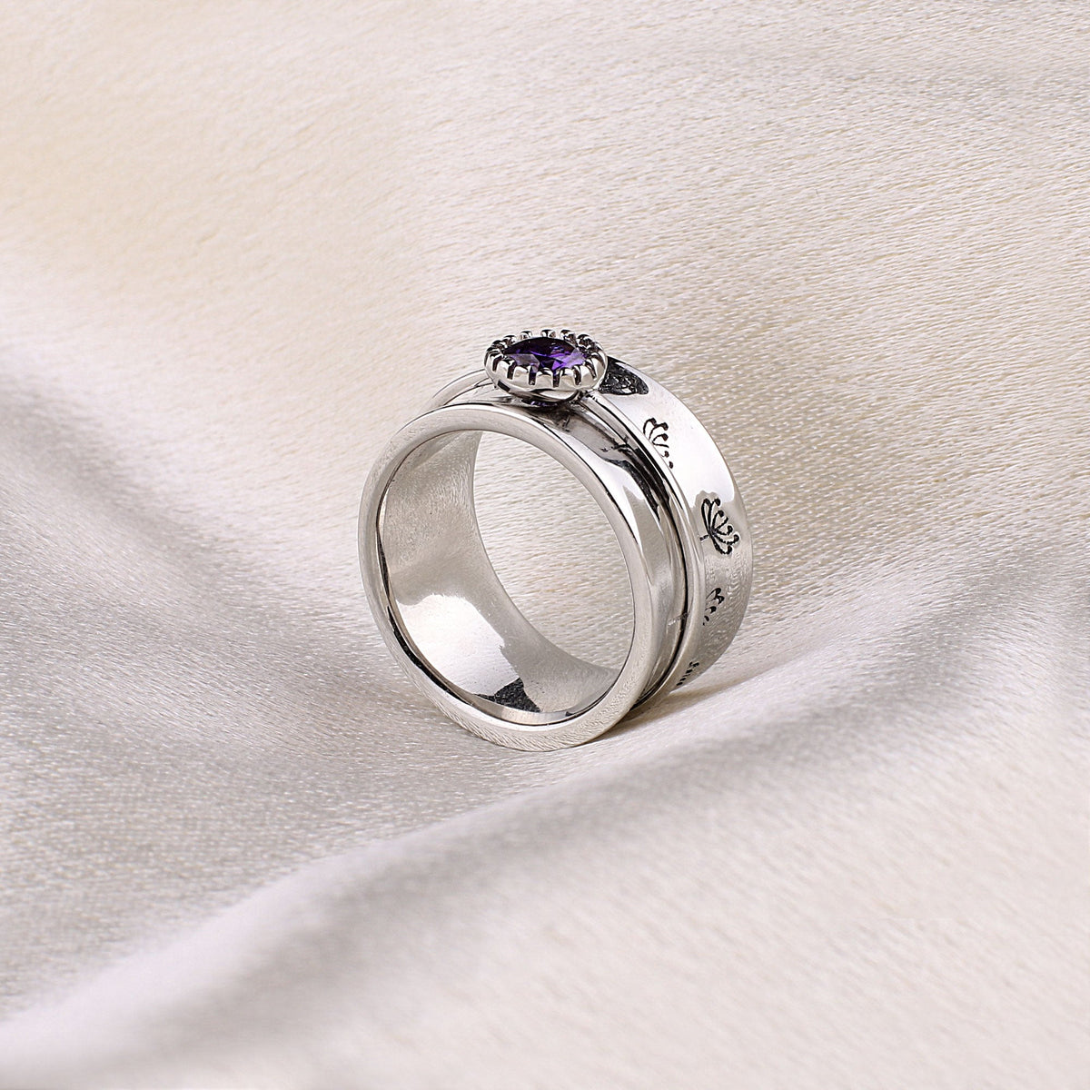 Silver Dandelion Birthstone Spinning Fidget Ring
