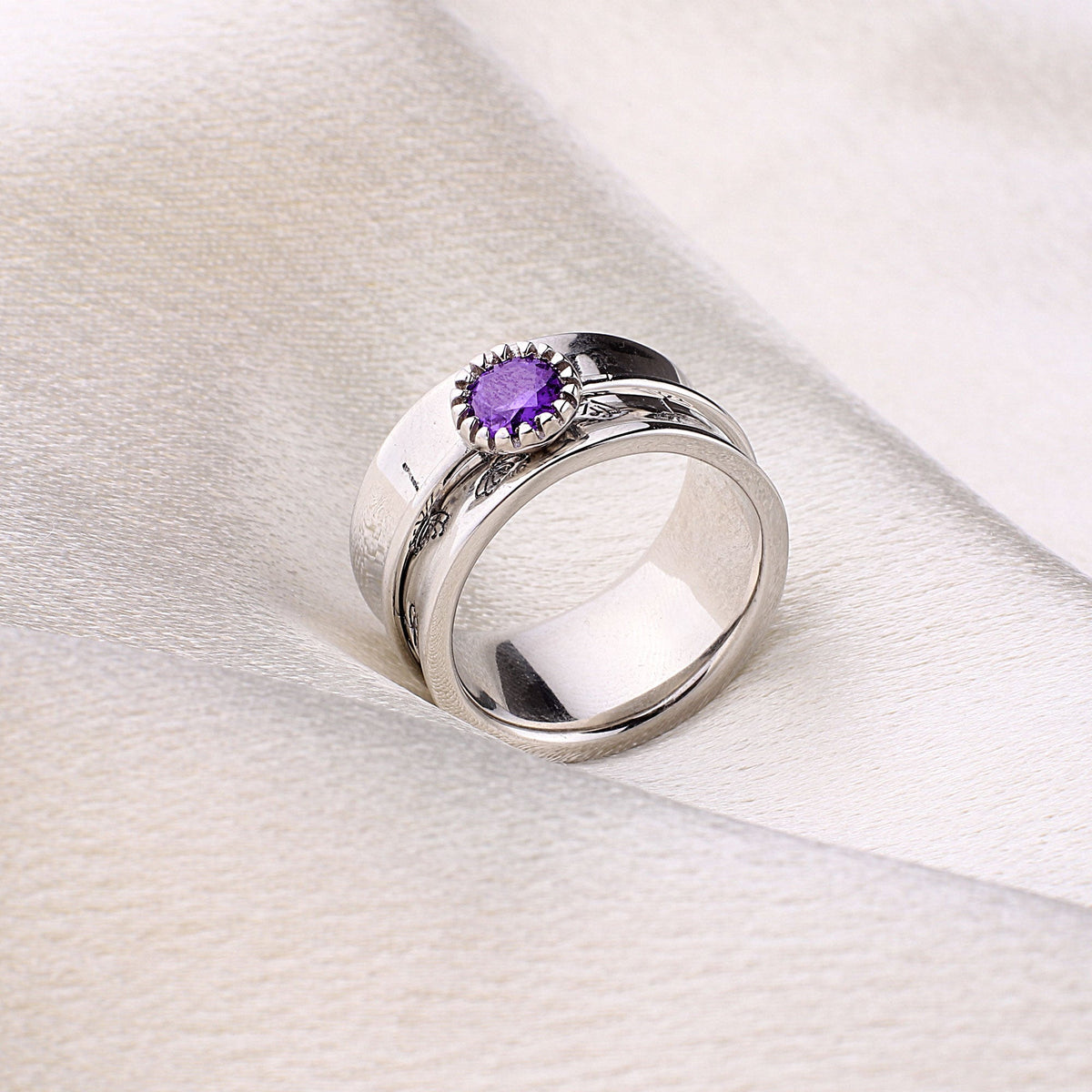 Silver Dandelion Birthstone Spinning Fidget Ring