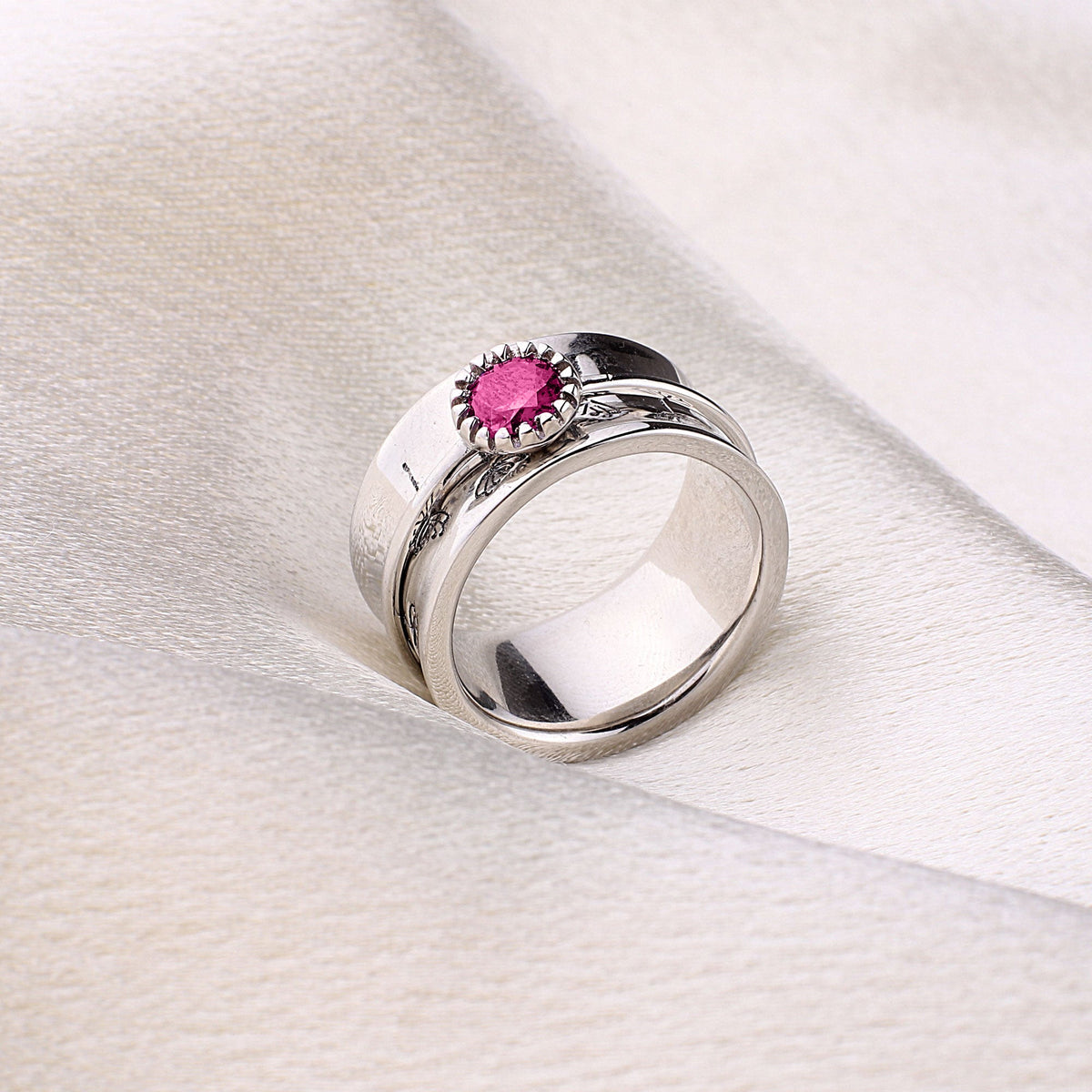 Silver Dandelion Birthstone Spinning Fidget Ring