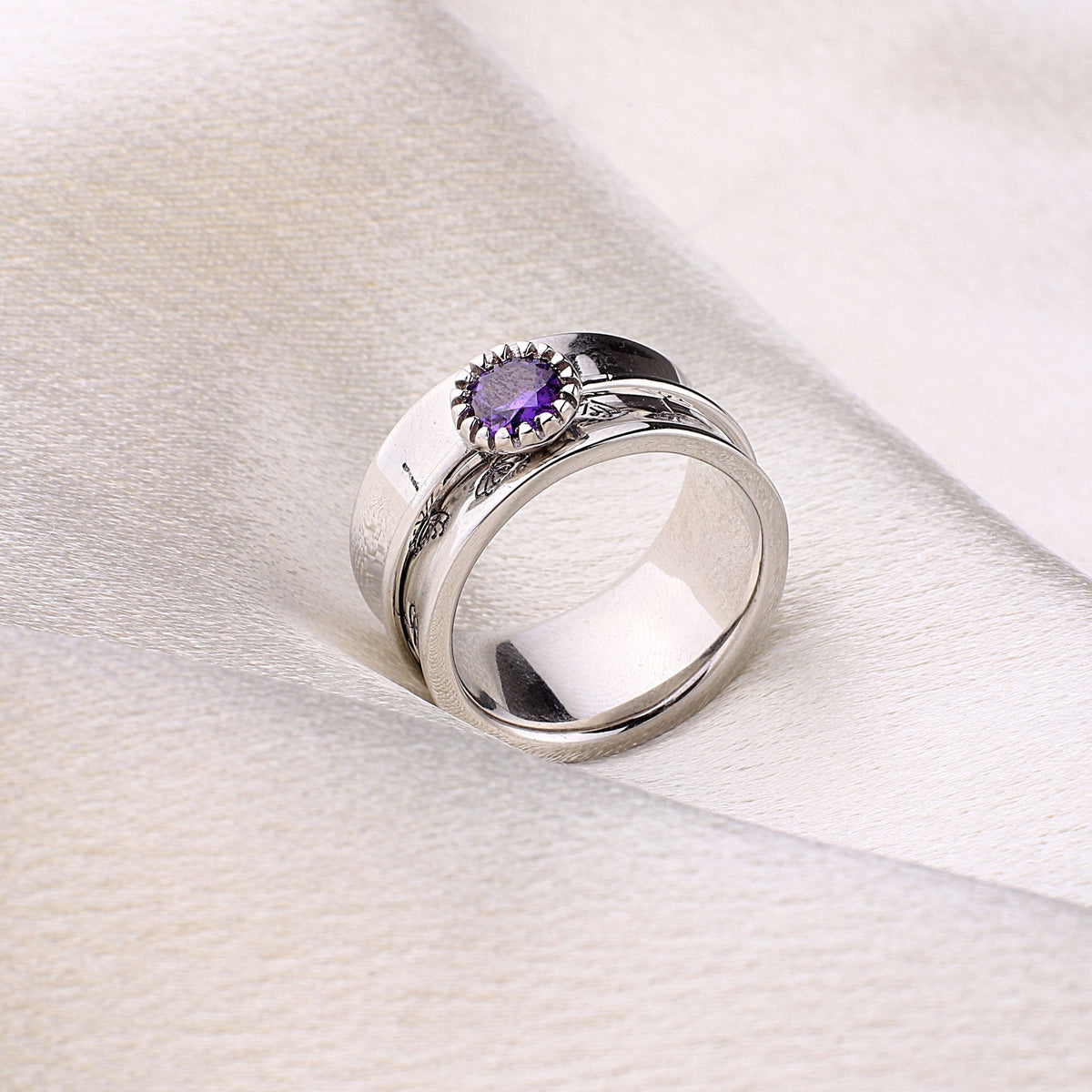 Silver Dandelion Birthstone Spinning Fidget Ring