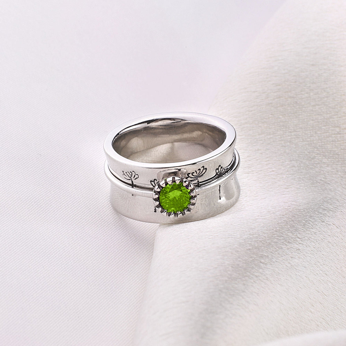 Silver Dandelion Birthstone Spinning Fidget Ring