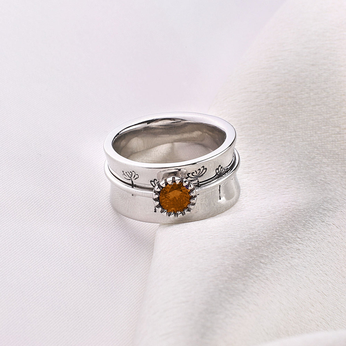 Silver Dandelion Birthstone Spinning Fidget Ring