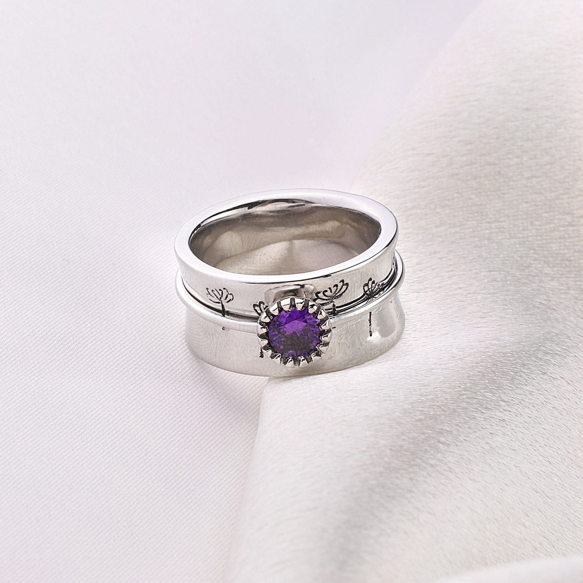 Silver Dandelion Birthstone Spinning Fidget Ring