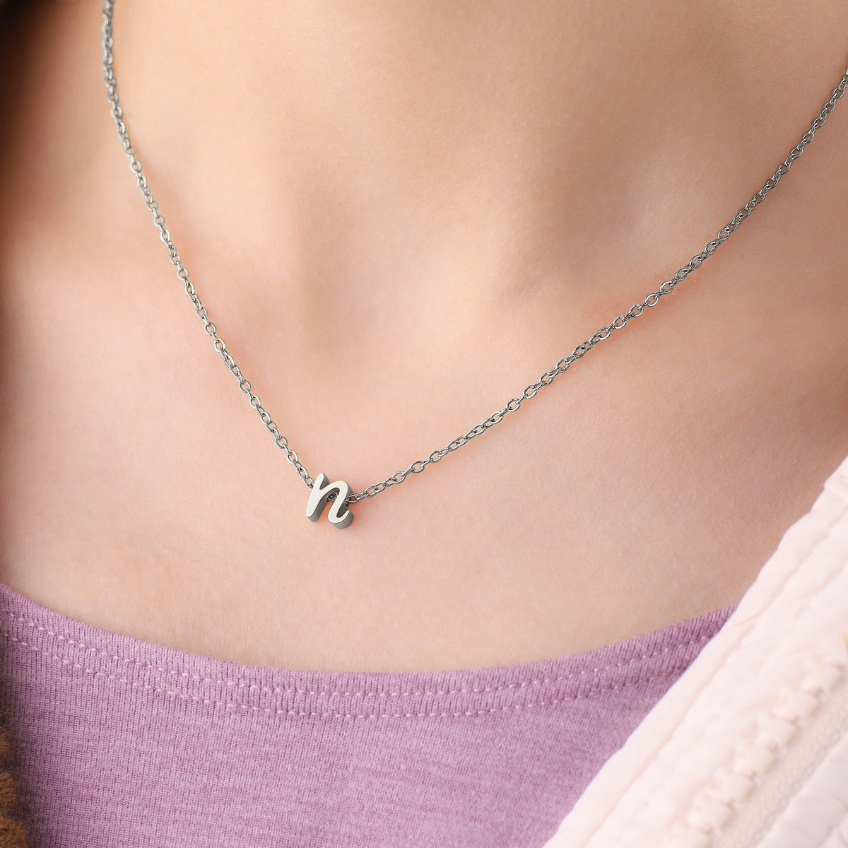 Tiny Script Initial Necklace